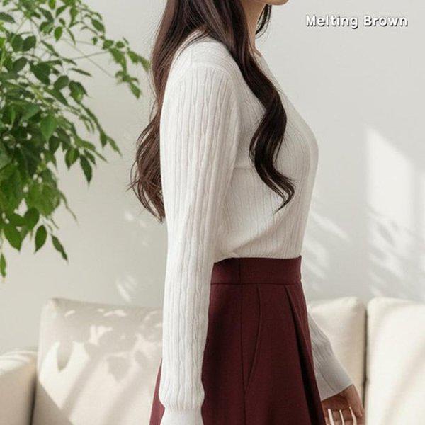 女性ケーブルニットティー ラウンドネックニット IT01