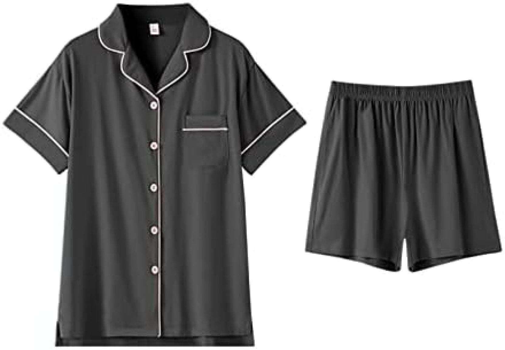 パジャマ レディース 夏 綿 無地 半袖 大きいサイズ 前開き 上下セット Tシャツ ショートパンツ オシャレ 薄手 通気 ルームウェア 快適 グレー 肌に優しい プレゼント 柔らか 便利服