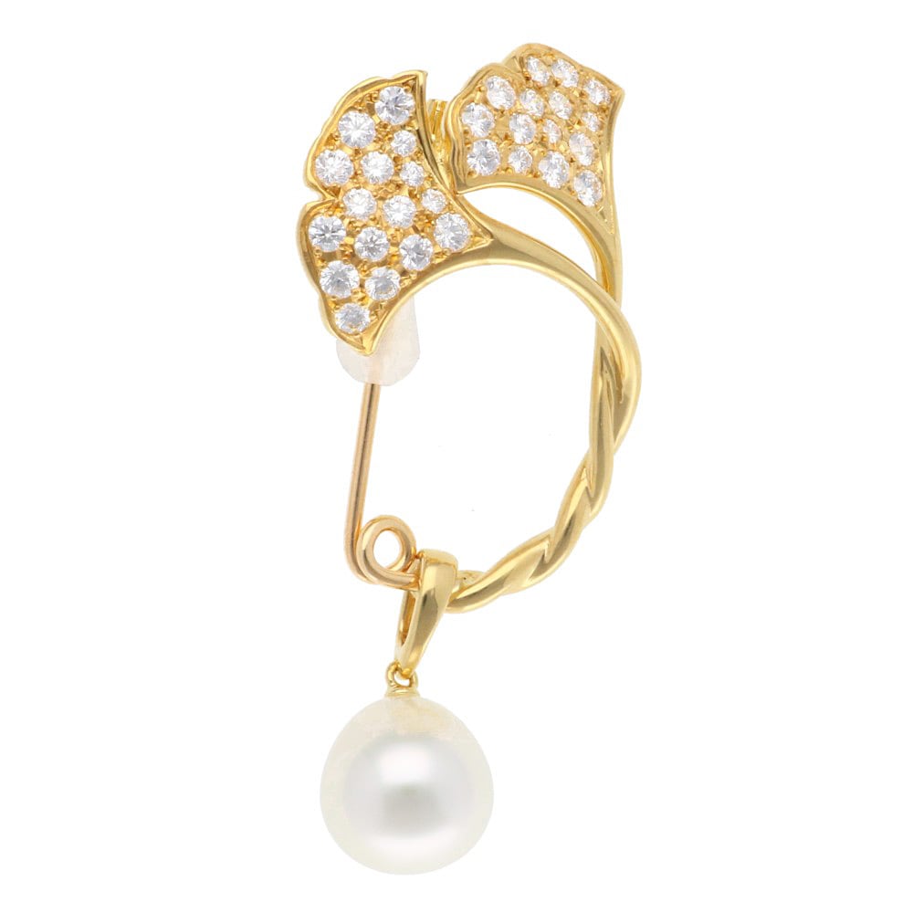 ミキモト ブローチ 18金 K18イエローゴールド アコヤパール MIKIMOTO 中古 美品