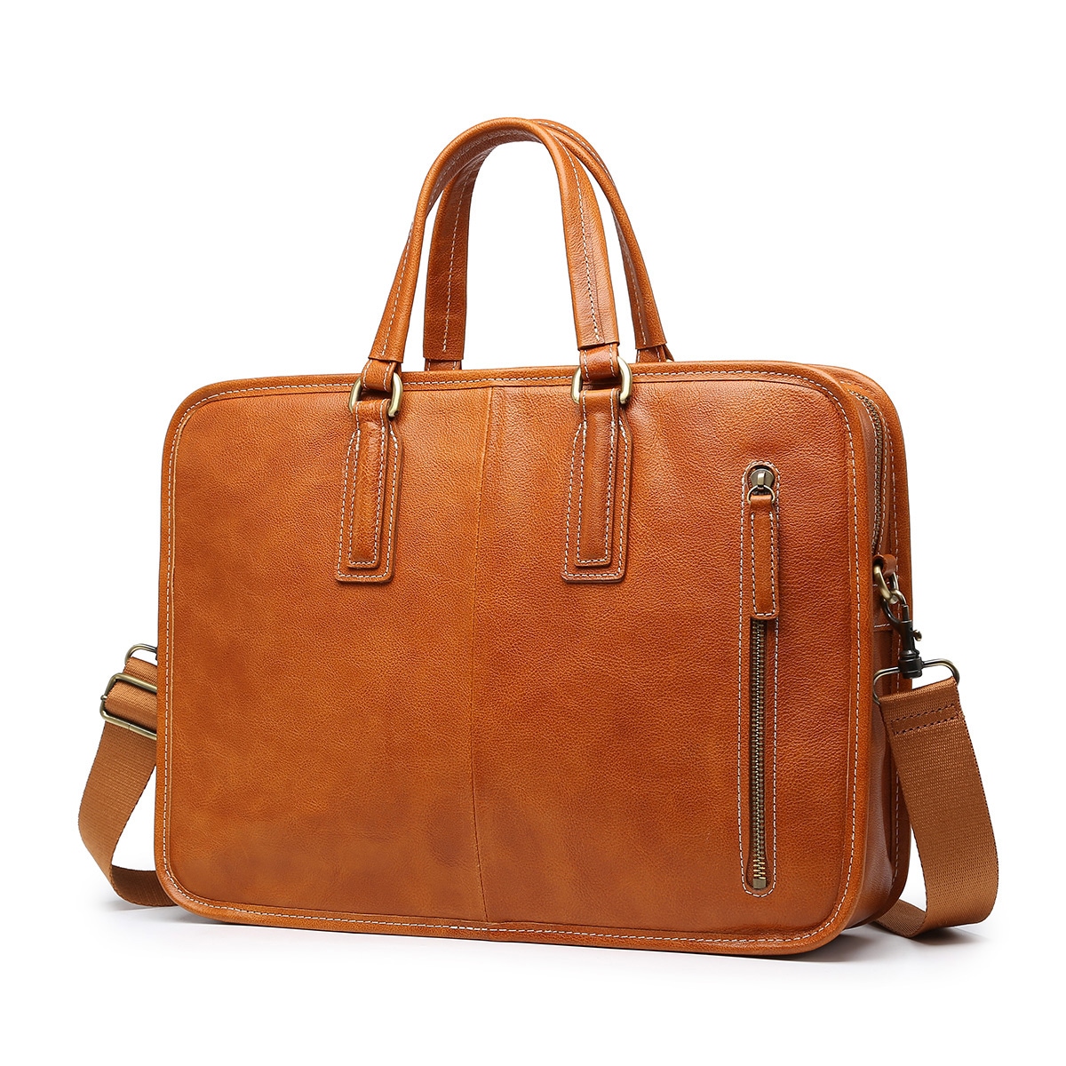 ブリーフケース 防水 メンズ ビジネスバッグ 本革レザー トート大容量 a4対応 PC 通勤 出張 キャメル色　TC59