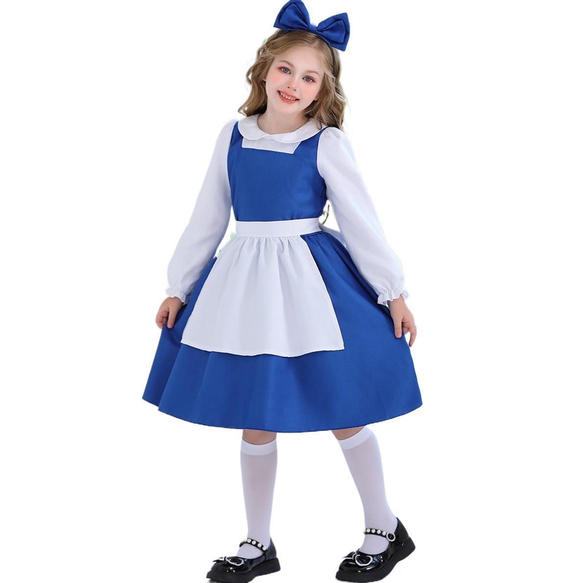 ハロウィーン子供服ブルーアリスcosメイド服田園農場プリンセススカート女子コスチューム