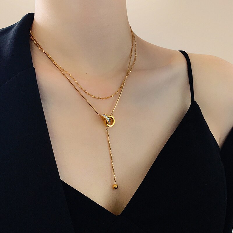 大好評！ニッチなデザインクールスタイル二連ネックレス鎖骨チェーン華奢チタン合金ネックレス-N441福袋クリスマスプレゼント
