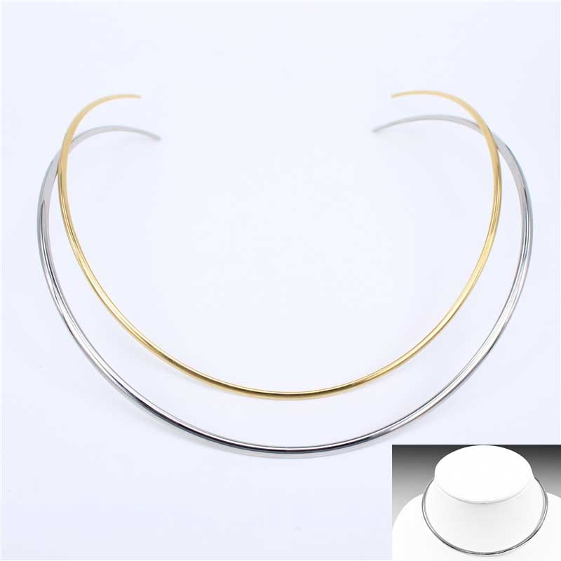 ステンレス チョーカー シンプル 首飾り 幅3mm アクセサリー 銀色 シルバー 金色 ゴールド 固定型 プレーン 大人 綺麗 上品 ドレス 女性 彼女 プレゼント ギフト stc00cia079xx