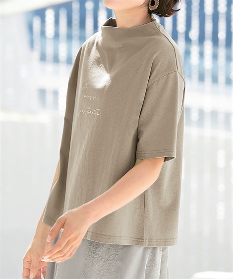 Tシャツカットソー シニアファッション ワイドネックプリントプルオーバー