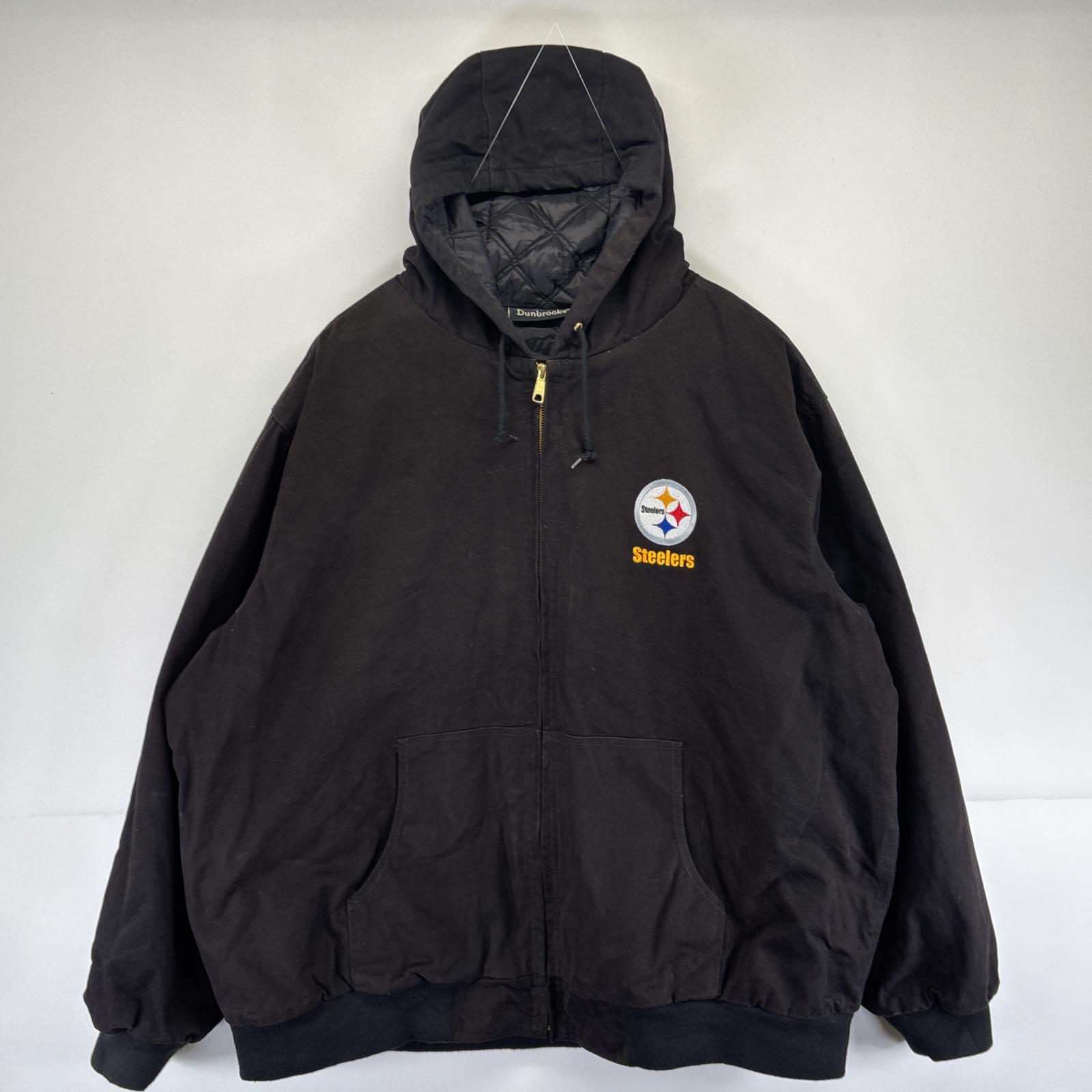 古着 Dunbrooke ワークジャケット ダック アクティブパーカータイプジャケット 大きいサイズ スティーラーズ フルジップ 2XL ブラック