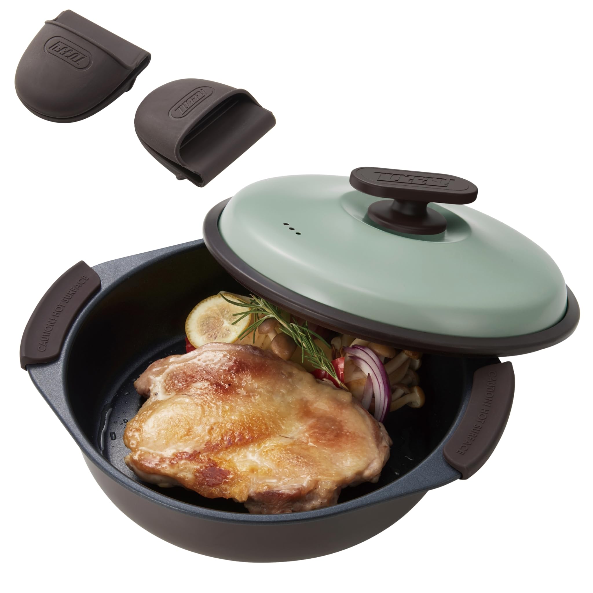 【Toffy/トフィー】 電子レンジ用 グリル鍋 K-MW4 レンジ調理器 ほったらかし調理 たっぷり深型 1台6役 焼く 炒める 蒸す 茹でる 炊く 煮る シリコーンミトン付き レシピブック付き ペ