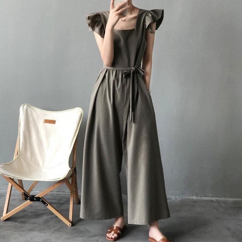 【輝いて超人気】 気質アップ フェミニン 無地 ボウタイ ロング丈 大きめのサイズ感 オールインワン