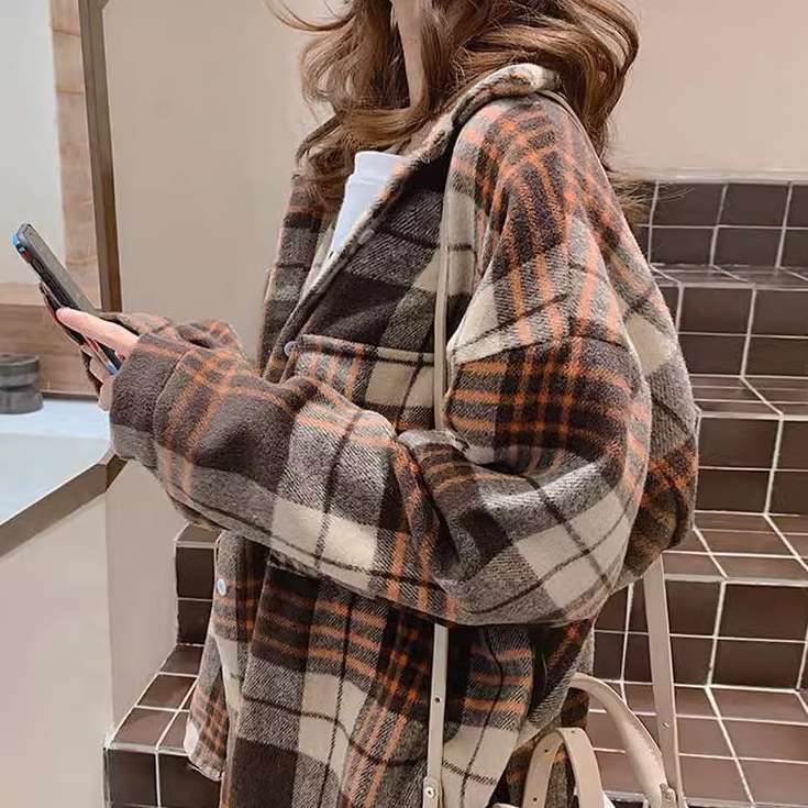 トップス シャツ ミディアム丈 長袖 袖あり 襟付き 角襟 前開き ボタン かわいい 大人可愛い シンプル カジュアル おしゃれ ラフ ナチュラル チェック 柄 秋 冬 レディース 女性用 10代 4,987円