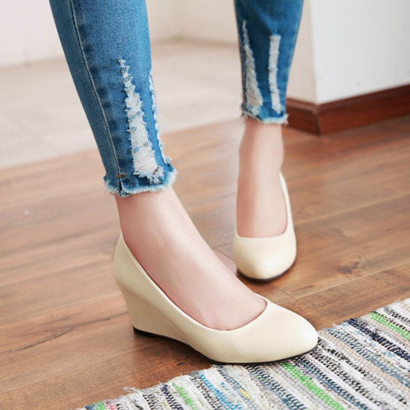 1000円OFFクーポン 美脚 厚底 カジュアルシューズ レディース パンプス 痛くない 歩きやすい ウエッジソール ウェッジ コンフォートシューズ オフィス 低反発 ヒール6cm ラウンドトゥ コン