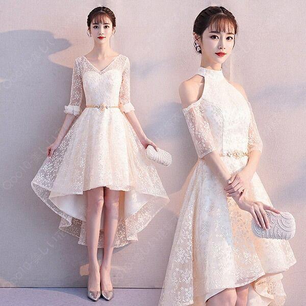 パーティードレス フィッシュテール ファスナー 袖あり Vネック/肩出し ドレス ナイト 大人 ピアノ 発表会 スレンダーライン 演出 司会 花嫁 ワンピース ブライ-42