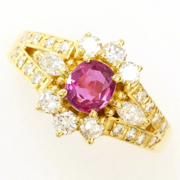 K18 18金 YG リング 10号 ルビー 0.69 ダイヤ 0.62 カード鑑別書 【中古】