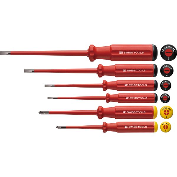 PB SWISS TOOLS ピービースイスツールズ 6本組 スイスグリップクラシックハンドルタイプ スリムハンドルタイプ 絶縁ドライバーセット（マイナス/プラス） 先端スリム形状 5542.SL