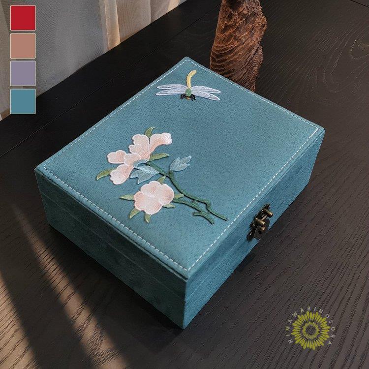 レッド 2段 刺繍 大きめ ネックレス グリーン ケース ジュエリー 大容量 多機能 アクセサリー用品 スクエア 収納ボックス 魅力的 リング 花 ボックス