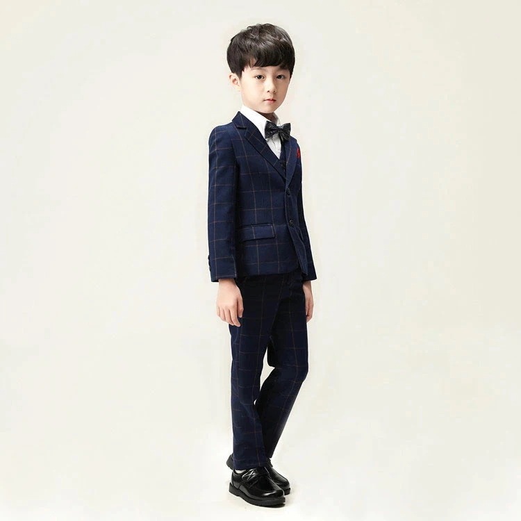 6点セット 子供服 スーツ 男の子 ベスト フォーマル 上下セット チェック柄 紳士服 ジュニア ボーイズ 七五三 結婚式 お宮参り 入学式 長袖 スーツ キッズ フォーマルスーツ おしゃれ 90/1