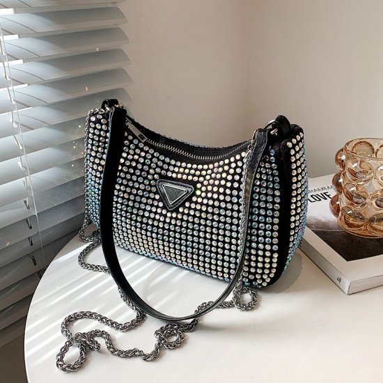 【取寄：納期2週間】ショルダーバッグ レディース チェーンバッグ 肩掛けバッグ かばん 鞄 バッグ クリスタル きらきら お出掛け おしゃれ きれいめ シルバー ブラック ミニバッグ コンパクト 通勤