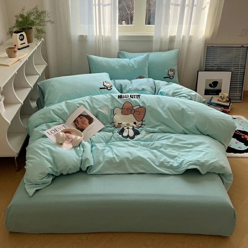 ストロベリーピンク ハロー コットン 子供用 4点セット Kt 猫シーツとシーツ 女の子用 ハロー 掛け布団カバー