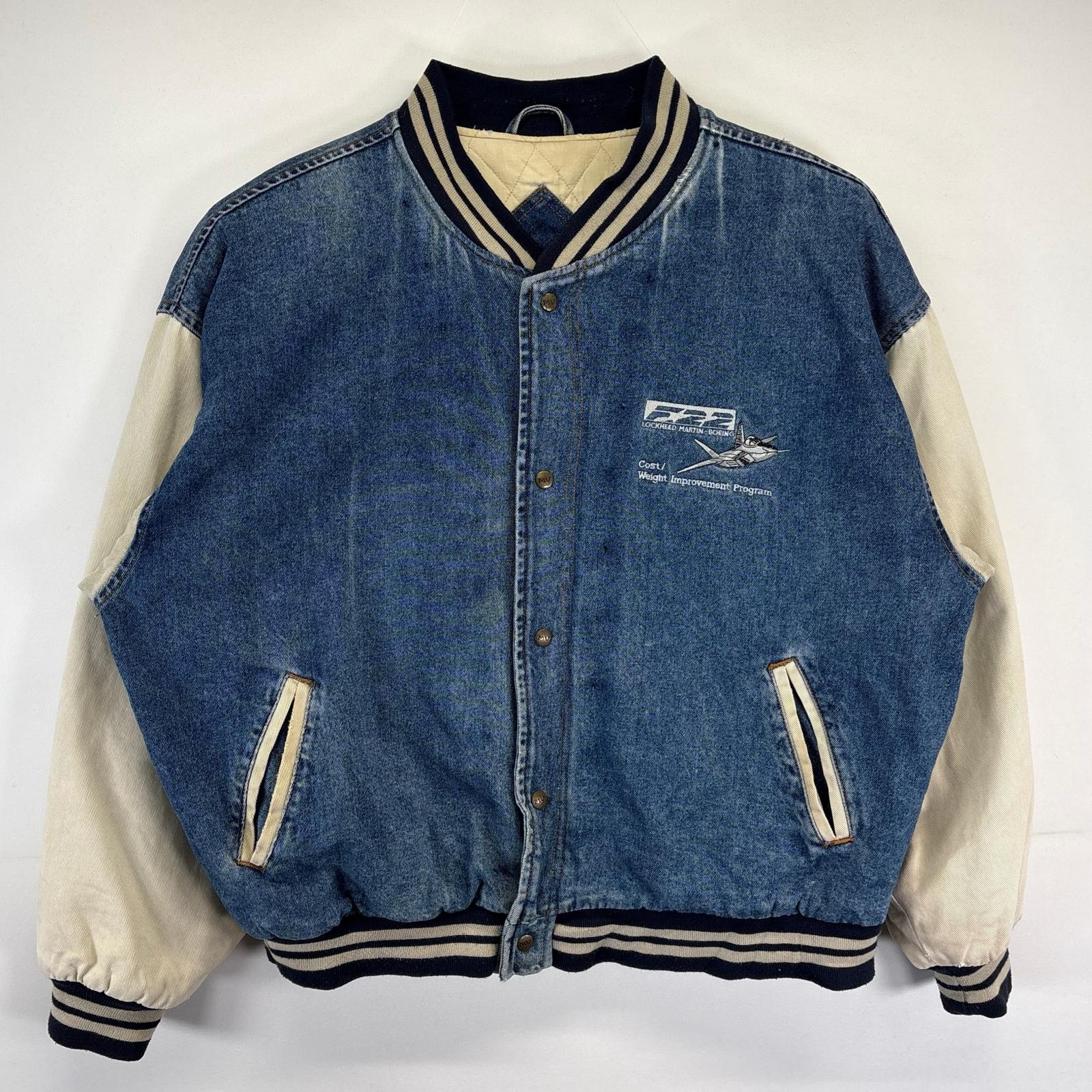 古着 エムブイ スポーツ MV SPORT スタジャン 大きいサイズ デニムスタジャン 中綿 アワードジャケット 2XL ベージュ メンズ