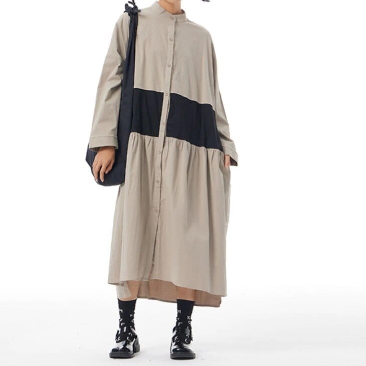 チュニック 上着 人気 おすすめ おしゃれ お洒落 激安 安い プチプラ シャツ 長袖 ロング ラウンドネック 丸首 ノーカラー 無地 ポリエステル シンプル カジュアル 春 スプリング l