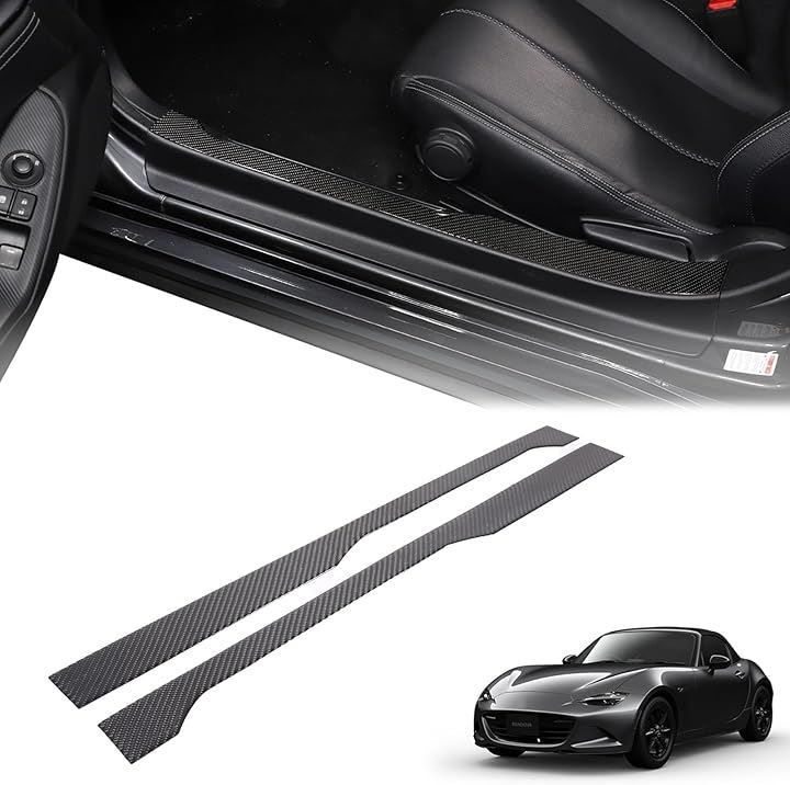 新型 マツダ ロードスター RF ND系 2016～2023に適用サイドステップガード サイドモール スカッフプレート カーボンファイバー製 取付簡単 貼付タイプ 装飾用 (ブラック)