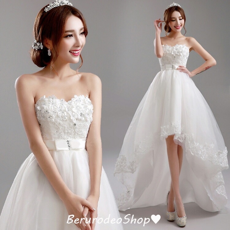 ウェディングドレス ノースリーブ ビスチェドレス ショート丈 花嫁ドレス 結婚式ドレス 可愛い 二次会ドレス 海外挙式 ウェディングドレス 白 トレーンドレス フラワー ホワイトドレス 演奏会ドレス