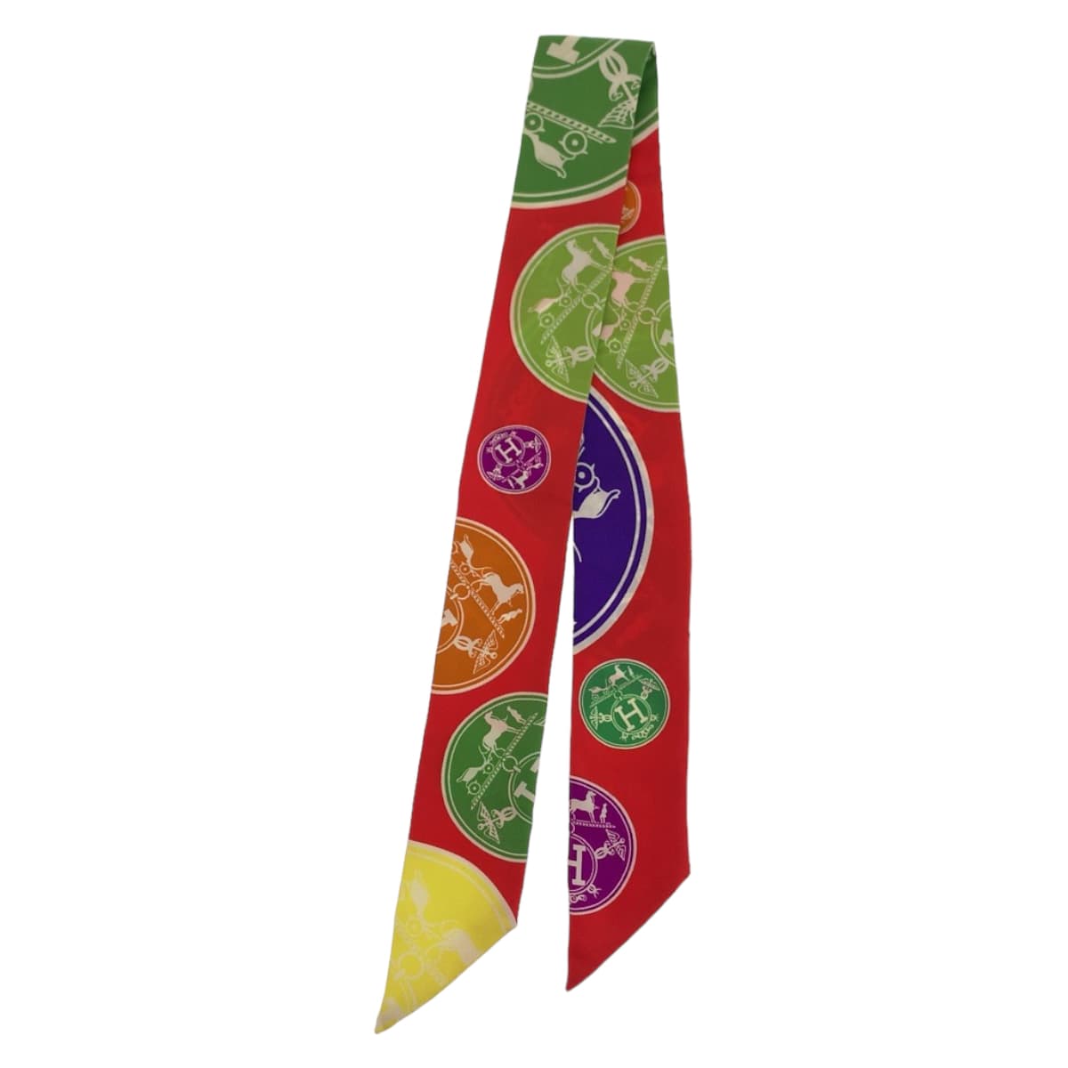 美品 EX Libris ツイリー オレンジ マルチカラー シルク スカーフ リボンスカーフ レディース 407065