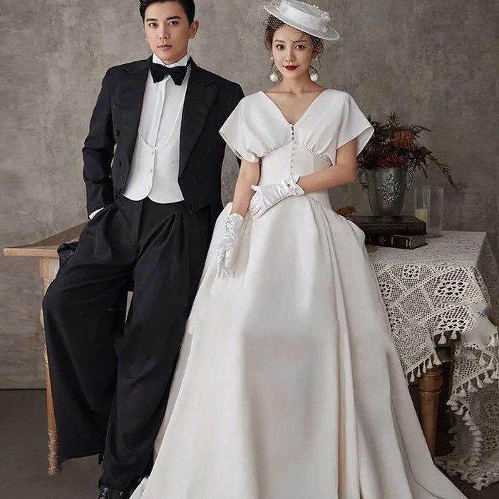 韓国ファッション安い 発表会 パーティードレス 二次会 披露宴 おしゃれ 結婚式 海外挙式 大きいサイズ ウェティグドレス 半袖 Aラインドレス ロングドレス 花嫁 前撮り