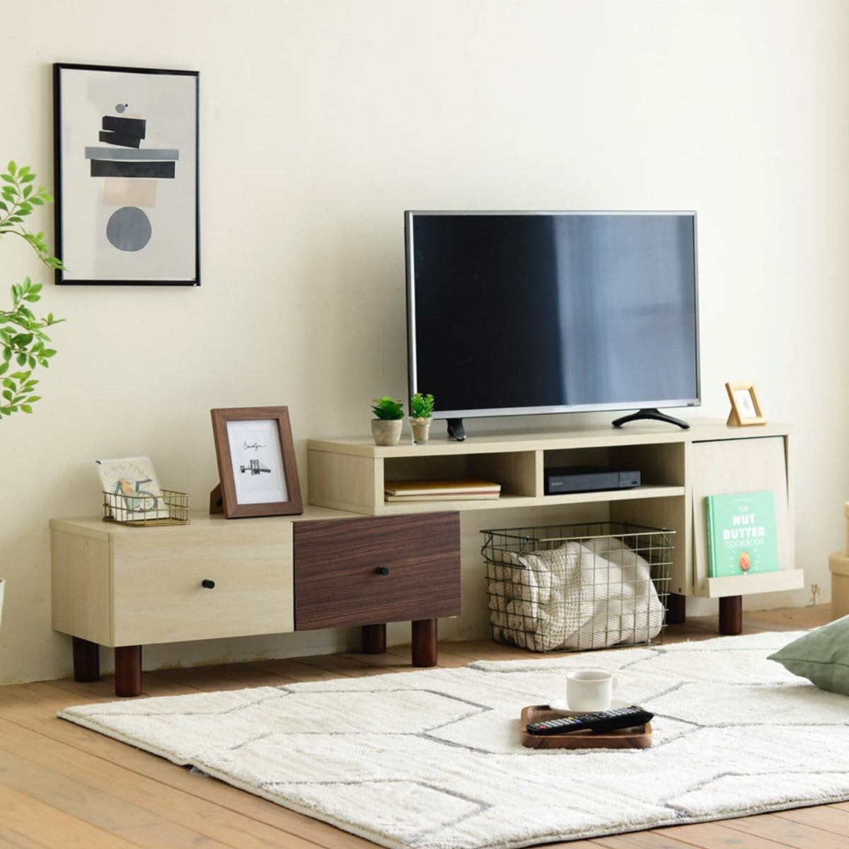 テレビ台 伸縮式 ツートーン 幅105170cm テレビラック TV台 TVボード 伸縮型 伸縮テレビ台 コーナー リビング収納 TVラック 収納 ラック コーナー型 木目調 ベージュ ブラウン