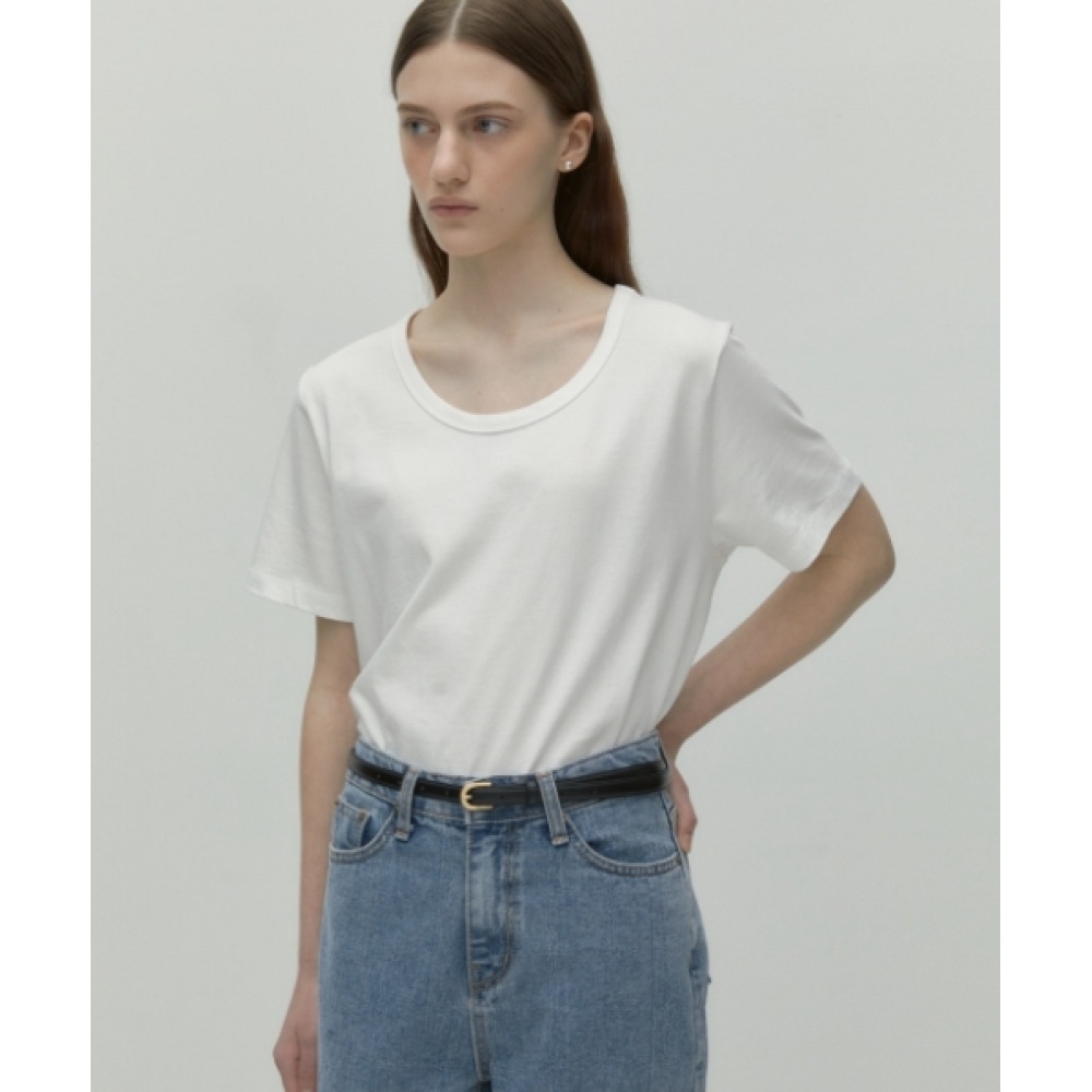 デパウンドコットン UネックTシャツ [ホワイト]