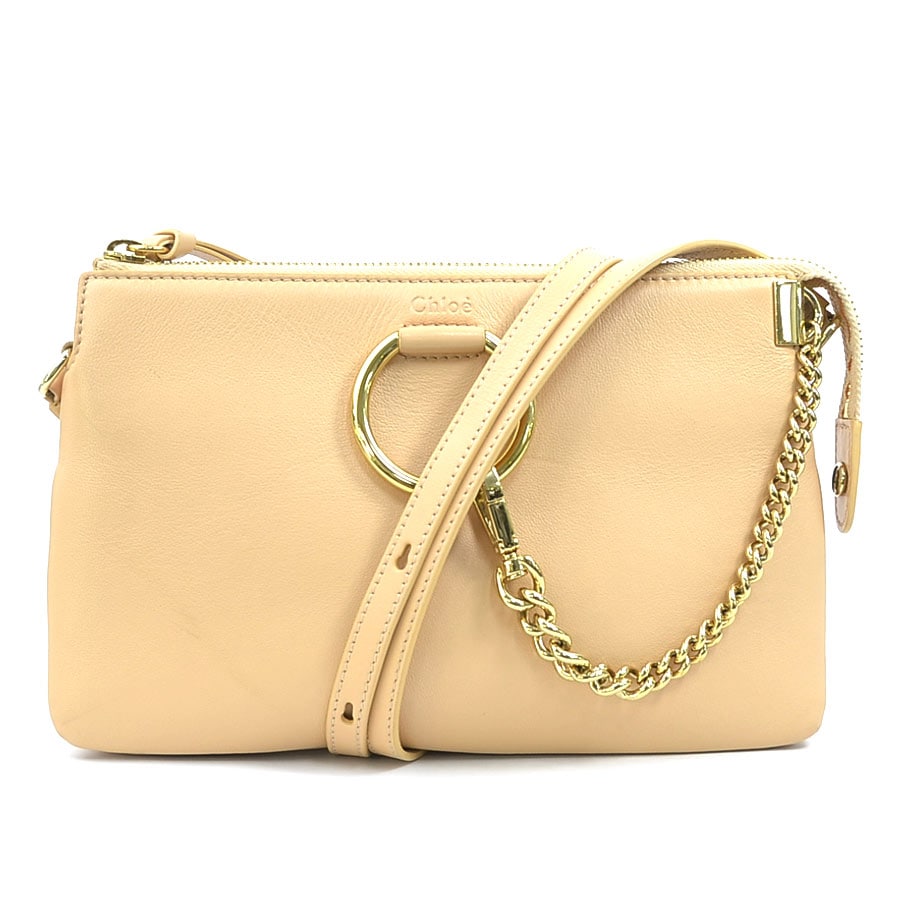 クロエ Chloe 斜め掛けショルダーバッグ FAYE レザー ピンクベージュ ゴールド レディース e60633r