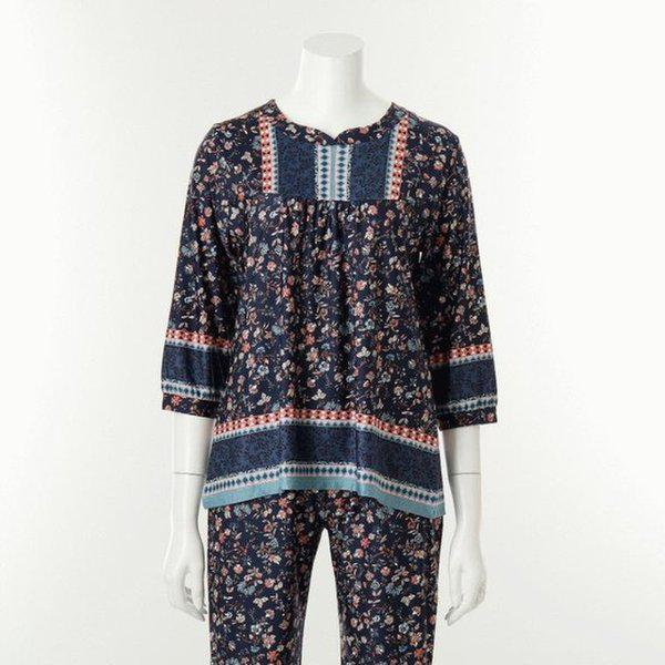 (正常) ポリスパン 花 ボーダー ナ염 女性 上着 女子 室内着 ホームウェア_C VEVS117W_NB_C
