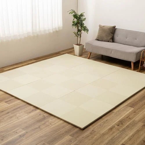 【メーカー直送品】萩原 【9枚組】い草風置き畳 市松模様 約82×82×2.5cm アイボリー
