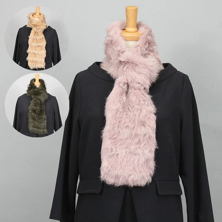 カルガンラム トリミング ラビット ファー マフラー レディース ギフト プレゼント