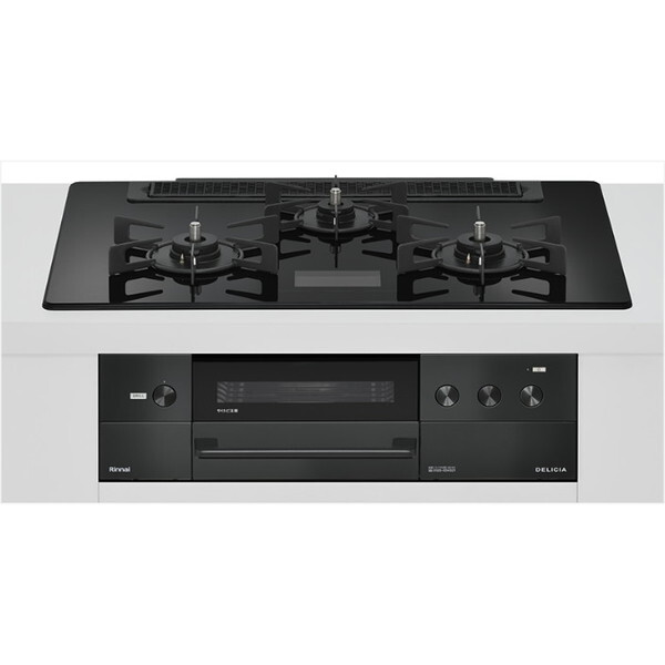 RHS71W38M17VCBW-LP クリスタルブラック DELICIA ビルトインガスコンロ(プロパンガス用・両側強火タイプ・3口・75cm)