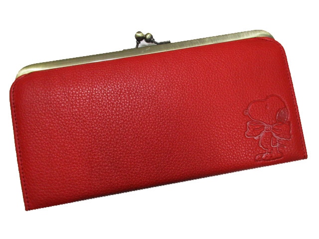 SALE スヌーピー 財布 レディース 長財布 がま口 ブランド 本革 手触りのいい牛革使用 レッド 20%OFF