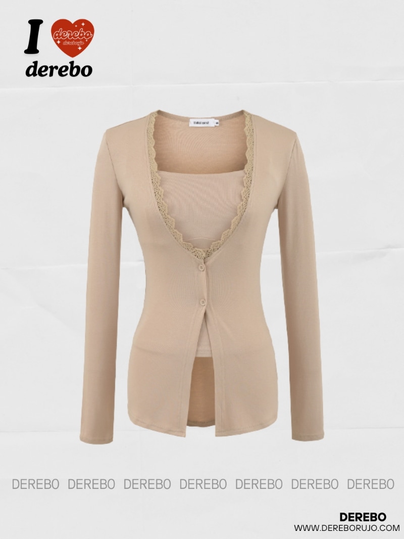 레이스 브이 투피스 긴팔 가디건 세트