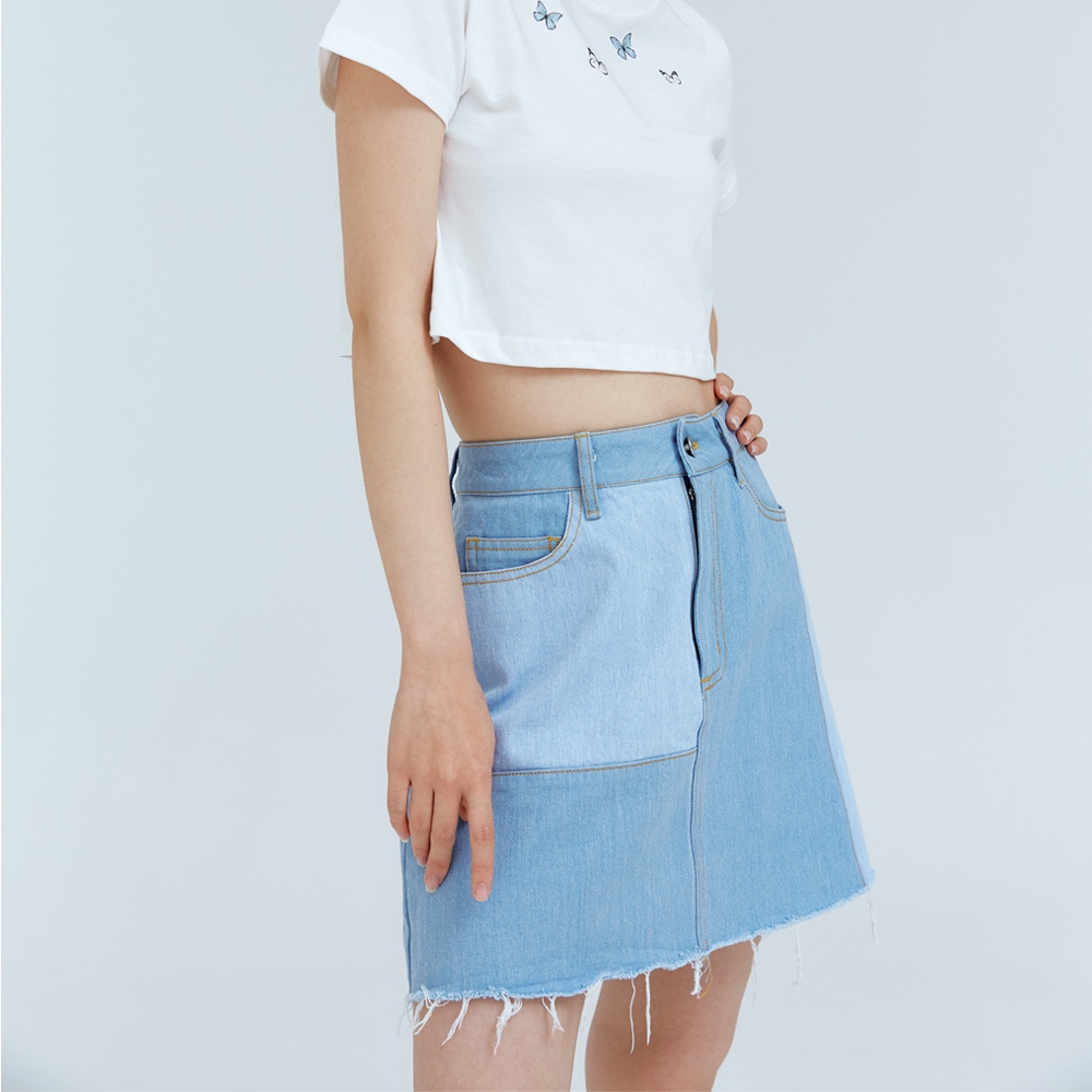 patch light denim mini skirt 5,092円