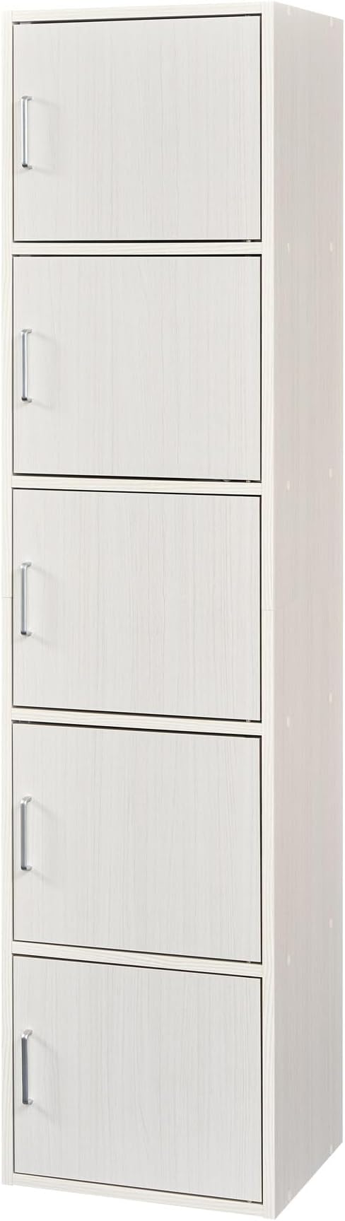 収納棚 ラック ストッカー 5段の扉付き収納 同シリーズで組み合わせ自由自在 一人暮らしの部屋や狭いスペースにぴったりサイズ ホワイト 白木目 ベーシックデザイン 幅43×奥行39.3×高さ179.7