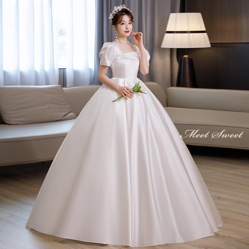 ウェディングドレス ウエディングドレス マタニティドレス 二次会 結婚式 プリンセスドレス ブライダル ロングドレス 花嫁 エンパイアドレス ハイウエスト 半袖