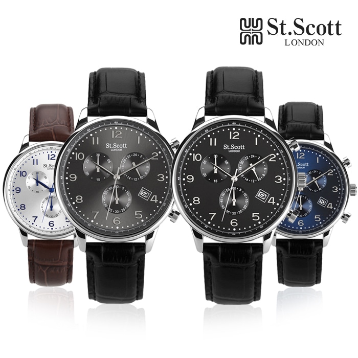 ST.SCOTT LONDON ST5109Lクロノグラフメンズレザーウォッチ