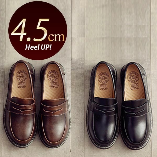 レディース シンプル ローファー 本革 通勤 通学 4.5cmヒール ブラック ブラウン