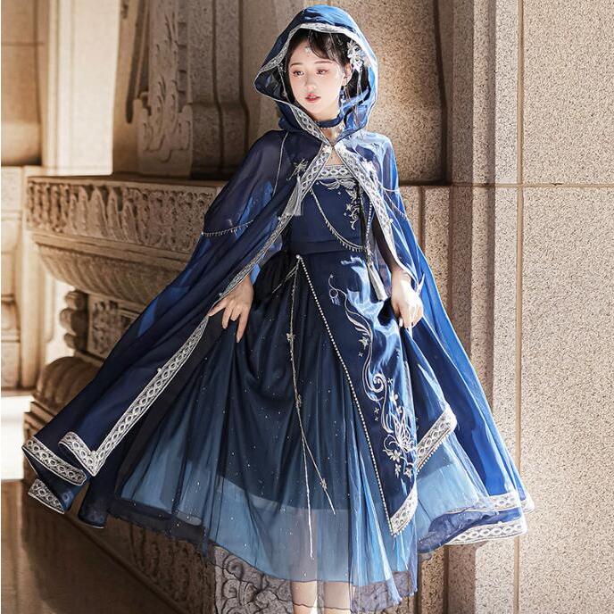 漢服 コスプレ衣裳 キャミソール ロング丈 マント 星空元素 中華風ドレス 漢風 コスプレ衣装 中国古代 変身仮装 コスチューム 改良版漢服 漢元素 コスプレ衣装30%までに制限