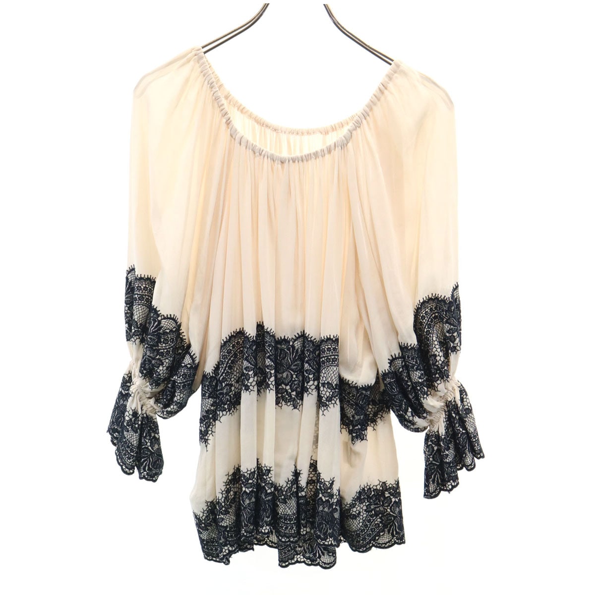 Diagram ダイアグラム 7分袖 レース カットソー 36 ベージュ系 レディース 古着