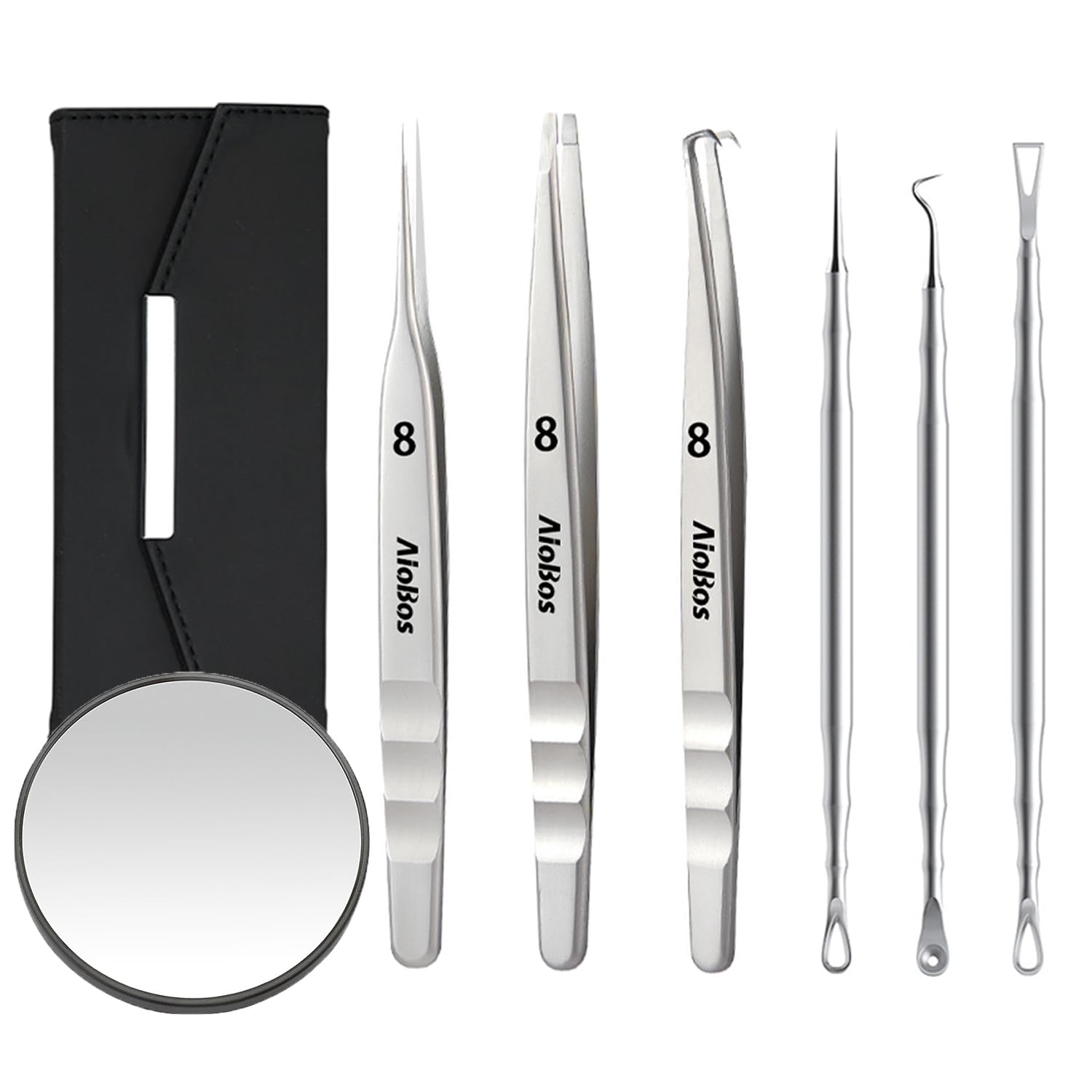 AioBos 角栓取り ピンセット 毛抜き 【新登場・熱処理 サンドブラスト精密 角栓ピンセット-取扱説明書付き】 角栓 毛抜ニキビ 黒ずみ いちご鼻 毛穴ケア 8点セット 6,620円