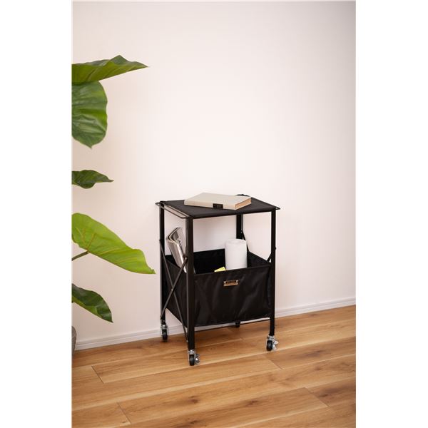 サイドテーブル 約幅39.5cm ブラック キャスター付き 移動便利 折りたたみ スチール フォールディング テーブルワゴン 組立品