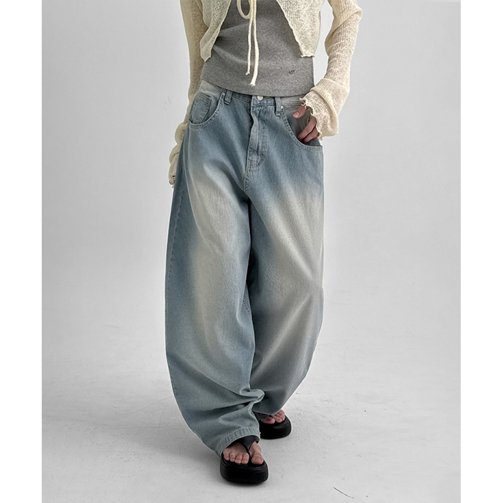 ブラックアップネンドサマーウォッシングリブワイドデニムパンツ