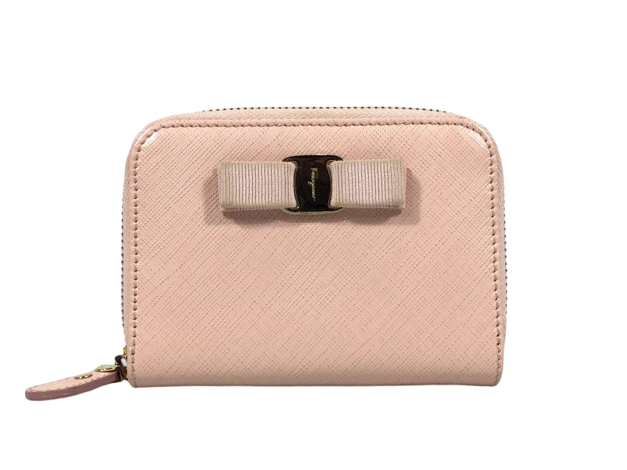 財布 ヴァラ レザー ピンク ピング ゴールド金具 ラウンドジップ 【中古品】