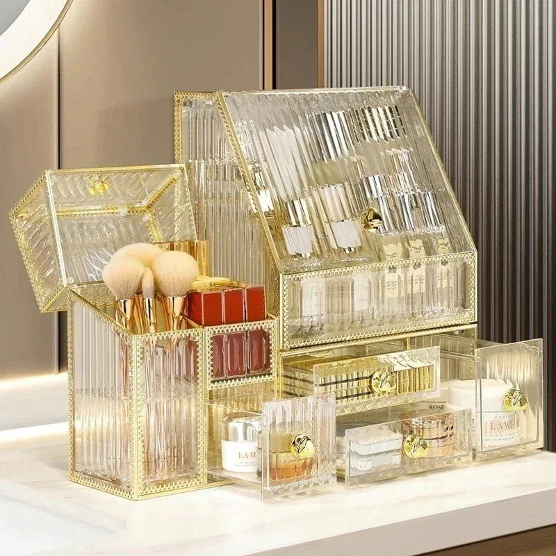 軽量贅沢化粧品収納ケース透明アクリル感防塵デスクスキンケア口紅置物棚 7,716円