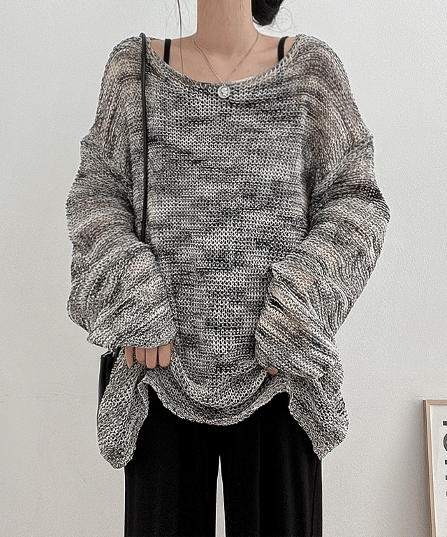 [ビッグサイズ] グラデーション シアー サマー 長袖 ニット(2color)