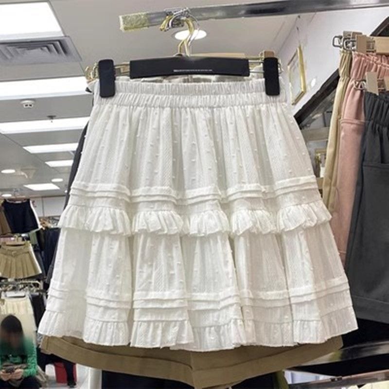 【1つ買うと10つ無料】ふわふわしたケーキスカートホワイトスカート女性バレエスタイルハイウエストスカートスリミングフライシュスカートスカート