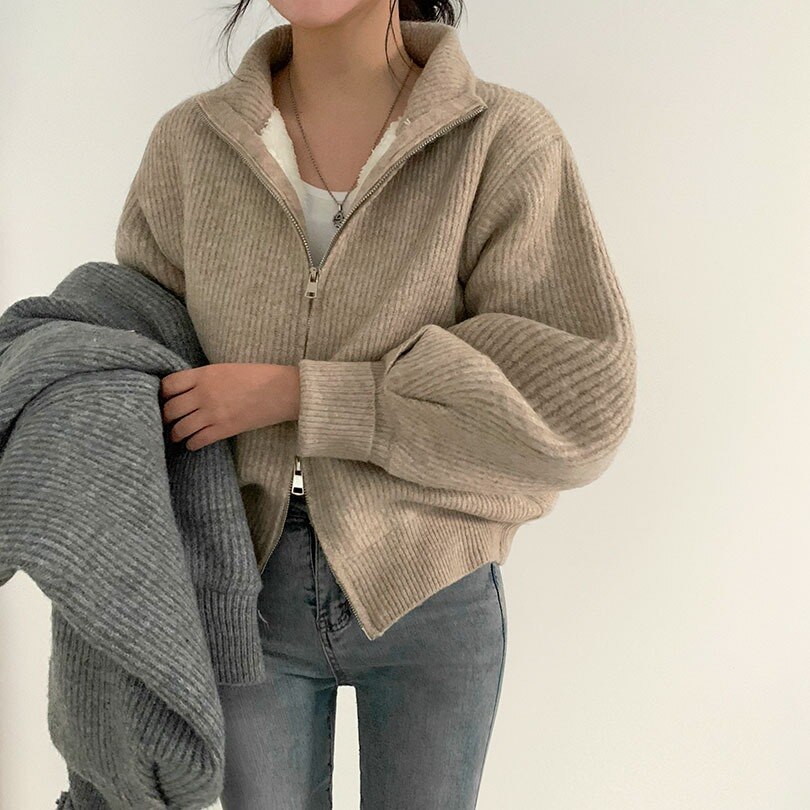 韓国の女性ファッション / [冬の用]ウールニットダブルジップアップ jp1058
